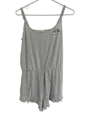 Garage Grey & White Striped Pajamas Romper with Rainbow Patch